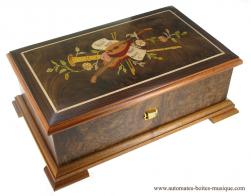 Bo&icirc;tes &agrave; musique traditionnelles de 30, 50 et 72 lames Bo&icirc;te &agrave; musique en bois avec marqueterie "Instruments de musique" - 72 notes / 3 airs
