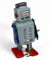 Jouets en m&eacute;tal, t&ocirc;le ou fer blanc : robots m&eacute;caniques en m&eacute;tal Jouet m&eacute;canique en m&eacute;tal (fer-blanc: t&ocirc;le d'acier recouverte d'&eacute;tain) - Robot m&eacute;canique avec ressort sur la t&ecirc;te