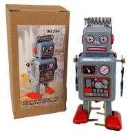 Jouets en m&eacute;tal, t&ocirc;le ou fer blanc : robots m&eacute;caniques en m&eacute;tal Jouet m&eacute;canique en m&eacute;tal (fer-blanc: t&ocirc;le d'acier recouverte d'&eacute;tain) - Robot m&eacute;canique avec ressort sur la t&ecirc;te
