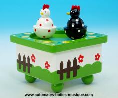 Boîtes à musique avec animaux Boîte à musique animée avec personnages tournants: boîte à musique en bois avec poules