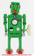 Jouets en métal, tôle et fer blanc : robots mécaniques en métal Robot mécanique en métal, tôle et fer blanc : robot mécanique vert de petite taille