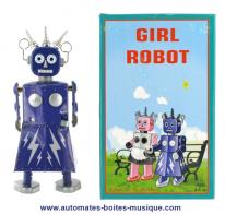 Jouets en métal, tôle et fer blanc : robots mécaniques en métal Robot mécanique en métal, tôle et fer blanc : robot mécanique en métal "Girl robot" violet