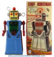 Jouets en métal, tôle ou fer blanc : robots mécaniques en métal Robot mécanique en métal, tôle et fer blanc : robot mécanique en métal "Chief robotman"