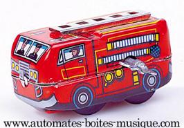 Jouets mécaniques en métal, tôle et fer blanc Jouet mécanique en métal, tôle et fer blanc : jouet mécanique camion de pompiers