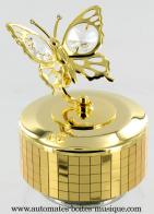 Boîtes à musique en cristal Swarovski Boîte à musique en métal doré et cristal Swarovski : boîte à musique Swarovski papillon "Pour Elise"