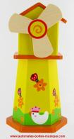 Boîtes à musique avec personnages Boîte à musique animée : tirelire musicale animée en forme de moulin jaune