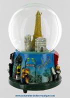 Boîtes à musique touristiques Boule à neige musicale : boule à neige touristique avec la Tour Eiffel, l'arc de Triomphe et Notre Dame