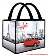 Boîtes à musique touristiques Cabas en toile souvenir de Paris avec les monuments de Paris : cabas "Paris et 2 chevaux rouge"