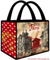 Boîtes à musique touristiques Cabas en toile souvenir de Paris avec les monuments de Paris : cabas "Paris et le Moulin Rouge"