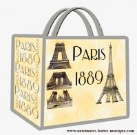 Boîtes à musique touristiques Cabas en toile souvenir de Paris avec les monuments de Paris : cabas "Tour Eiffel 1889"