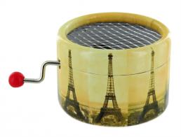 Boîtes à musique touristiques Boîte à musique à manivelle ronde en carton : boîte à musique à manivelle avec Tour Eiffel