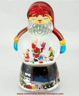 Boules à neige musicales de Noël disponibles sur commande (nous contacter) Boule à neige musicale de Noël : boule à neige en verre coloré "Père Noël"