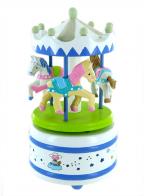 Carrousels musicaux miniatures en bois Carrousel musical miniature en bois : carrousel musical gris et blanc avec trois chevaux