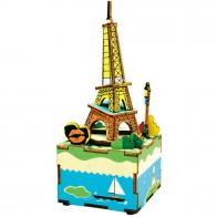 Boîtes à musique animées en bois à construire soi-même sans outils Boîte à musique animée à construire soi-même : boîte à musique en bois "Tour Eiffel" (41 pièces)