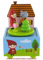 Boîtes à musique avec personnages Boîte à musique animée en bois : boîte à musique en bois "Le petit chaperon rouge et le grand méchant loup"