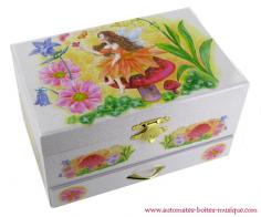 Boîtes à bijoux musicales avec fées Boîte à bijoux musicale en bois recouvert de papier décoré : boîte Trousselier avec fée dansante (Greensleeves)