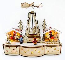 Boîtes à musique de Noël Boîte à musique animée de Noël : boîte à musique en bois avec lumières "Le marché de Noël avec pyramide"