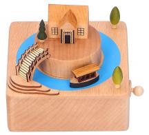 Boîtes à musique animées haut de gamme en bois Boîte à musique animée en bois massif pour enfant: boîte à musique "Bateau autour de la maison"