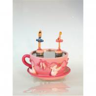 Boîtes à musique avec personnages Boîte à musique animée sur le thème des ballerines: boîte à musique tasse couleur rose avec deux ballerines