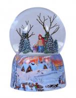 Boules à neige musicales de Noël (en stock) Boule à neige musicale de Noël: boule à neige avec base en porcelaine "Promenade en forêt"