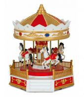 Manèges et carrousels musicaux miniatures Carrousel musical miniature de Noël : carrousel musical en résine avec lumières et balustrade