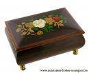 Boîte à bijoux musicale en bois marqueté: boîte à bijoux en bois naturel foncé avec fleurs