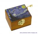 Boîte à musique à manivelle en bois avec image "La nuit étoilée" de Vincent Van Gogh