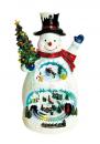 Automate musical de Noël en forme de bonhomme de neige avec lumières et deux scènes hivernales