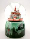 Boule à neige musicale animée avec globe en verre et base en porcelaine: boule à neige dragon et château