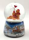 Boule à neige musicale de Noël avec globe en verre et base en porcelaine: boule à neige avec chiens de Noël