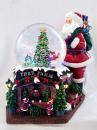 Boule à neige musicale de Noël avec globe en verre, scène de vente de sapins de Noël et grand Père Noël