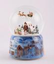 Boule à neige musicale de Noël avec globe en verre, neige et Père Noël dans son traineau volant