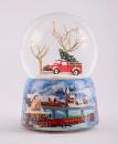 Boule à neige musicale de Noël avec globe en verre, neige et pick-up rouge avec sapin de Noël