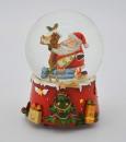 Boule à neige musicale de Noël avec globe en verre, neige et Père Noël avec des oiseaux