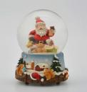 Boule à neige musicale de Noël avec globe en verre, neige et Père Noël avec un petit chien