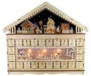 Boîte à musique / calendrier de l'Avent musical en bois en forme de chalet avec lumières et scène de marché de Noël