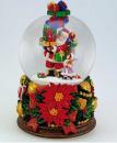 Boule à neige musicale de Noël animée avec globe en verre et Père Noël avec pile de cadeaux