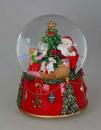 Boule à neige musicale animée de Noël avec globe en verre et Père Noël et fillette près d'un sapin de Noël