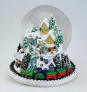 Boule à neige musicale de Noël avec globe en verre, village enneigé et train - Joy to the world