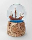 Boule à neige musicale avec globe en verre, paillettes et navire