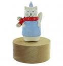 Boîte à musique animée de Noël avec socle en bois et chat de Noël en porcelaine - NC