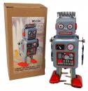 Jouet m&eacute;canique en m&eacute;tal (fer-blanc: t&ocirc;le d'acier recouverte d'&eacute;tain) - Robot m&eacute;canique avec ressort sur la t&ecirc;te