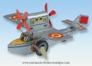 Jouet mécanique en métal, tôle et fer blanc : jouet mécanique avion gris et rouge