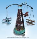 Jouet mécanique en métal de collection : jouet mécanique manège avec avions