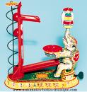 Jouet mécanique en métal, tôle et fer blanc : jouet mécanique éléphant jongleur