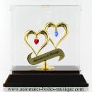 Mini vitrine 2 coeurs plaqués en cristal Swarovski anniversaire de mariage