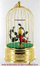 Oiseaux chanteurs mécaniques : 2 oiseaux chanteurs automates dans une cage dorée
