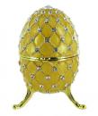 Oeuf musical de style Fabergé : oeuf musical jaune en métal avec strass et 3 pieds