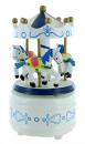 Carrousel musical miniature en bois : carrousel musical miniature bleu et blanc de petite taille