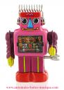 Robot mécanique en métal, tôle et fer blanc : robot mécanique en métal "Robot punk rose"
